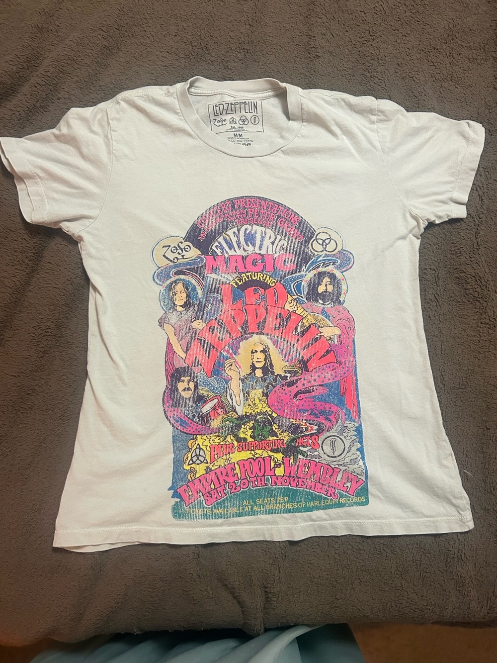 Led Zeppelin Electric Magic 1971 Wembley Concert Graphic Tee White Size Medium
